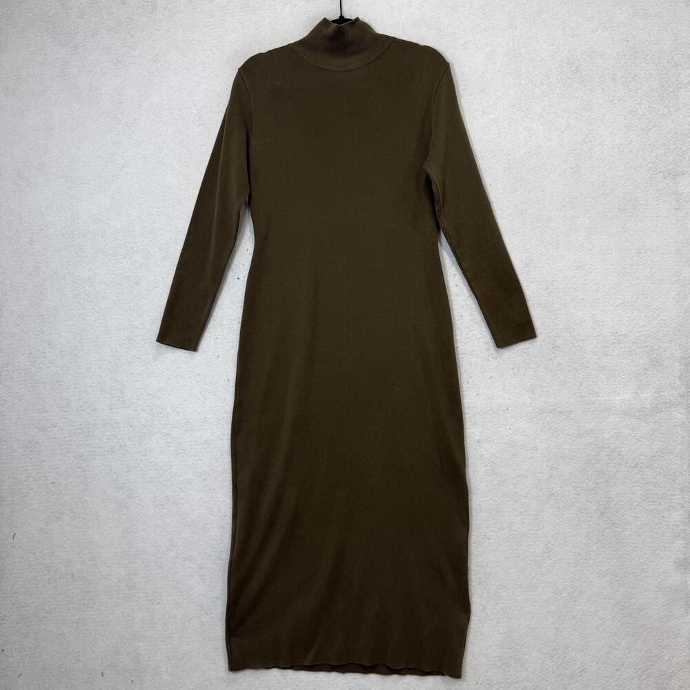 Peruvian Connection Sweater Dress Womens Medium Green Turtleneck Maxi Knit